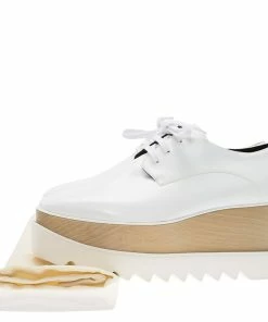 Flash Sale 🥰 Stella McCartney White Faux Leather Elyse Platform Derby Size 38 For 👩 Women 😍 -Stella McCartney Shop luxury women stella mccartney used shoes p79903 007
