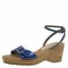 Promo 🥰 Stella McCartney Blue Faux Patent Linda Wedge 🩴 Sandals Size 40 For 👩 Women 🔥 -Stella McCartney Shop luxury women stella mccartney used shoes p88830 001
