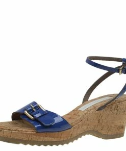 Promo 🥰 Stella McCartney Blue Faux Patent Linda Wedge 🩴 Sandals Size 40 For 👩 Women 🔥