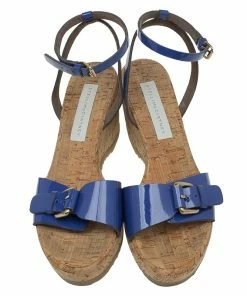 Promo 🥰 Stella McCartney Blue Faux Patent Linda Wedge 🩴 Sandals Size 40 For 👩 Women 🔥 -Stella McCartney Shop luxury women stella mccartney used shoes p88830 003
