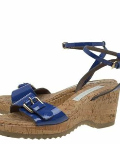 Promo 🥰 Stella McCartney Blue Faux Patent Linda Wedge 🩴 Sandals Size 40 For 👩 Women 🔥 -Stella McCartney Shop luxury women stella mccartney used shoes p88830 004