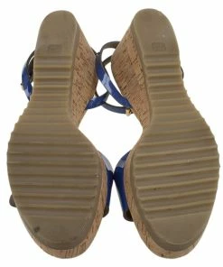 Promo 🥰 Stella McCartney Blue Faux Patent Linda Wedge 🩴 Sandals Size 40 For 👩 Women 🔥 -Stella McCartney Shop luxury women stella mccartney used shoes p88830 006