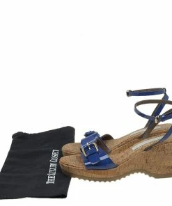 Promo 🥰 Stella McCartney Blue Faux Patent Linda Wedge 🩴 Sandals Size 40 For 👩 Women 🔥 -Stella McCartney Shop luxury women stella mccartney used shoes p88830 008