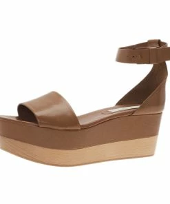 Promo 👏 Stella McCartney Brown Faux Leather Lindsey Ankle Strap Wedge 🩴 Sandals Size 40 For 👩 Women 😀