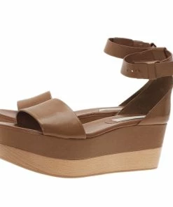 Promo 👏 Stella McCartney Brown Faux Leather Lindsey Ankle Strap Wedge 🩴 Sandals Size 40 For 👩 Women 😀 -Stella McCartney Shop luxury women stella mccartney used shoes p93082 004