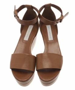 Promo 👏 Stella McCartney Brown Faux Leather Lindsey Ankle Strap Wedge 🩴 Sandals Size 40 For 👩 Women 😀 -Stella McCartney Shop luxury women stella mccartney used shoes p93082 006
