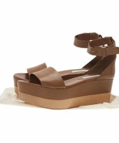Promo 👏 Stella McCartney Brown Faux Leather Lindsey Ankle Strap Wedge 🩴 Sandals Size 40 For 👩 Women 😀 -Stella McCartney Shop luxury women stella mccartney used shoes p93082 012