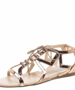 Cheap 🌟 Stella McCartney Rose Gold Faux Leather Star Cut Out Lace Up 🩴 Sandals Size 39 For 👩 Women 🎉
