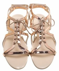 Cheap 🌟 Stella McCartney Rose Gold Faux Leather Star Cut Out Lace Up 🩴 Sandals Size 39 For 👩 Women 🎉 -Stella McCartney Shop luxury women stella mccartney used shoes p93687 003