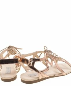 Cheap 🌟 Stella McCartney Rose Gold Faux Leather Star Cut Out Lace Up 🩴 Sandals Size 39 For 👩 Women 🎉 -Stella McCartney Shop luxury women stella mccartney used shoes p93687 005