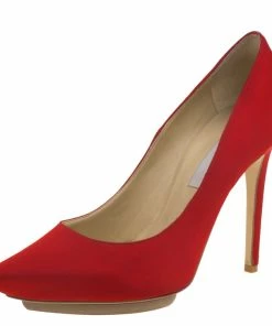 Buy 👏 Stella McCartney Red Satin Pointed Toe Pumps Size 37.5 For 👩 Women 🔔