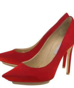 Buy 👏 Stella McCartney Red Satin Pointed Toe Pumps Size 37.5 For 👩 Women 🔔 -Stella McCartney Shop luxury women stella mccartney used shoes p94281 004