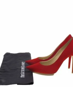 Buy 👏 Stella McCartney Red Satin Pointed Toe Pumps Size 37.5 For 👩 Women 🔔 -Stella McCartney Shop luxury women stella mccartney used shoes p94281 008