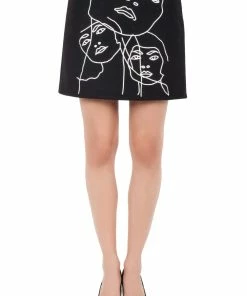 Flash Sale 🌟 Stella McCartney Black Wool Jeanne Face Embroidered Melton Mini 👗 Skirt S For 👩 Women 🔥