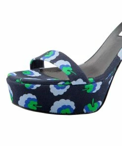 Best Pirce ❤️ Stella McCartney Navy Floral Print Canvas Platform 🩴 Sandals Size 37.5 For 👩 Women 😀 -Stella McCartney Shop luxury women used shoes p204674 002
