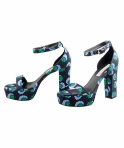 Best Pirce ❤️ Stella McCartney Navy Floral Print Canvas Platform 🩴 Sandals Size 37.5 For 👩 Women 😀 -Stella McCartney Shop luxury women used shoes p204674 003