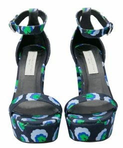 Best Pirce ❤️ Stella McCartney Navy Floral Print Canvas Platform 🩴 Sandals Size 37.5 For 👩 Women 😀 -Stella McCartney Shop luxury women used shoes p204674 006